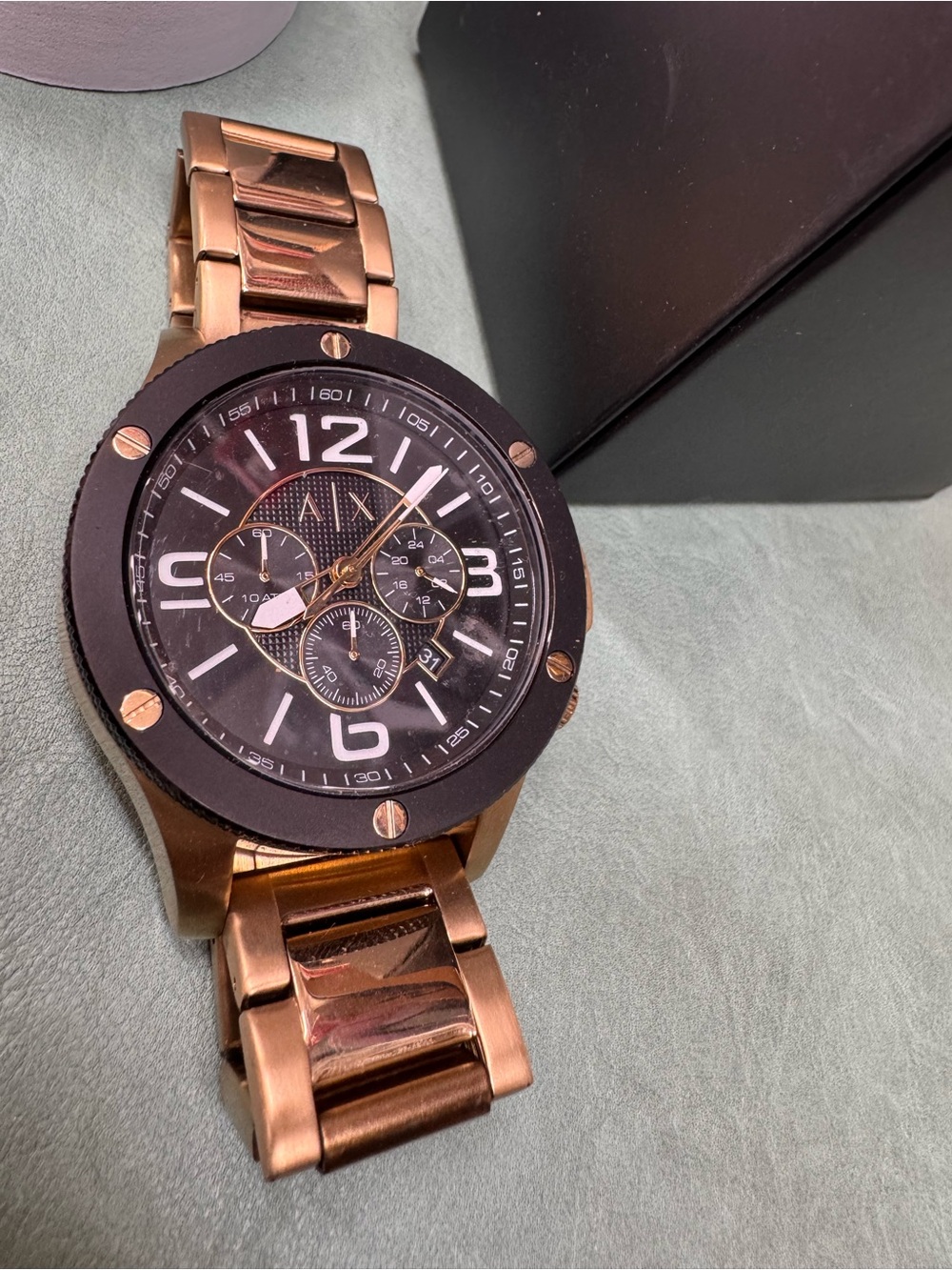Armani Exchange Men's Rose Gold and Black Chronograph Bracelet Watch - Picture 2 of 3